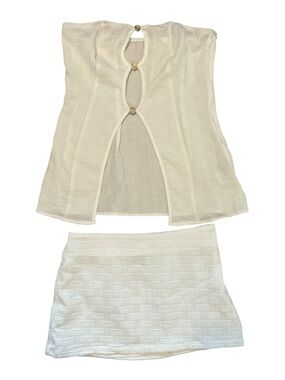 SHEIN Women White Textured 2 Piece Skort Set Sleeveless Beaded Size Small S